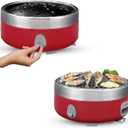 Portable Smokeless Charcoal BBQ Grill - Outdoor Camping Small Tabletop Cooking Mini Barbecue - Built in Fan Power by 4A Battery Or Phone Charge (Passion Red)