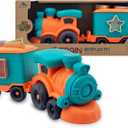 Toy Bioplastic Train Set with Wagon, for Kids Toddler Boys and Girls, BPA Free, Phthalates Free, PVC, Recycled Plastic Birthday Gifts for 2 3 4 Year Boy Girl Orange and Teal