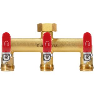 Yayamz Garden Hose Splitter, 3/4 Rust and Freeze Resistant Outdoor Hose Manifold with 3 Red Extra Long Handles Faucet Adapter-Heavy Duty Brass 3-Way Valve