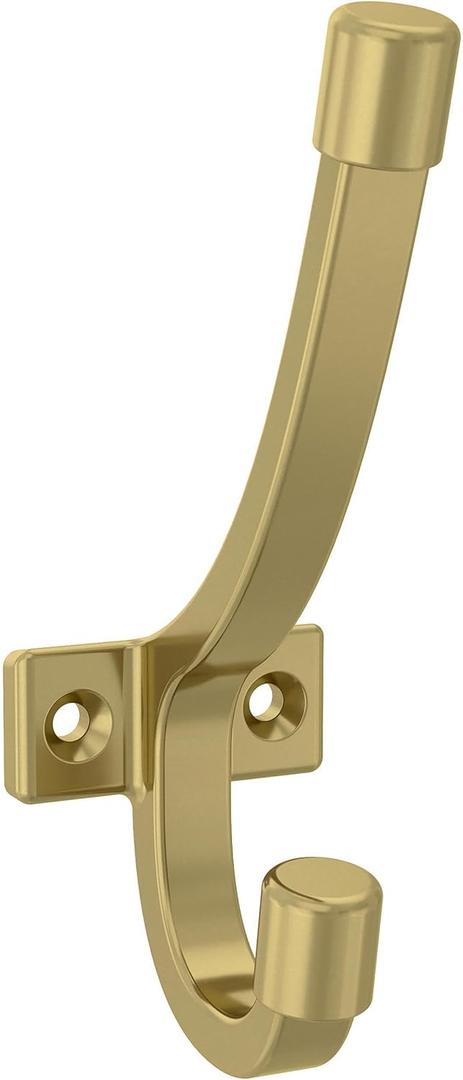 Franklin Brass Modern Angled Pilltop (5-Pack) Coat and Hat Wall Hooks Double Hooks for Hanging Satin Gold Wall Mount Hanger Backpack, Purse, Bag, Towel Organization Decorative Wall Hooks B48023K-SG-C
