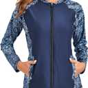 Halcurt Women's Full Zip Long Sleeve Rash Guard Swim Top with Pockets UPF50+ Quick Dry Swimsuit (M)