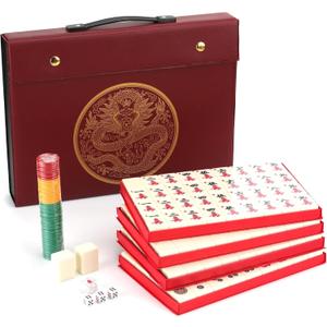 Mose Cafolo Chinese Mahjong Game Set 1.5" X-Large 144 Numbered White Ivory Color Melamine Tiles with Carrying Travel Case,Complete Majiang, Majong, Mah-Jongg Game Set
