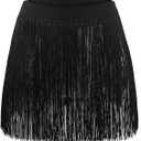 SOFIA'S CHOICE Women Fringe Skirt Unlined Western Cowgirl Party Flowy Tassel Mini Skirts Festival Rave Outfits Black X-Large