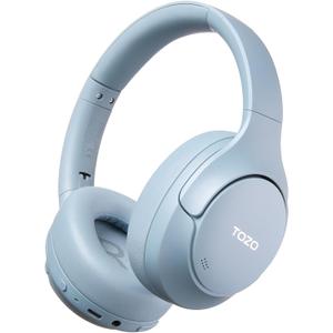 TOZO HT3 Hybrid Noise Cancelling Headphones, 90H Battery Life Wireless Over Ear Bluetooth 6.0 Foldable Headset, AI Voice Assistant with 5 Mics, Connect 2 Devices and Hi-Res Sound, 32 EQ Audio Presets Titanium Blue, Headphones Only