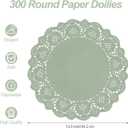 MCEAST 300 Pack Round Sage Green Paper Doilies 13.5 Inches Lace Paper Place Mats Rustic Scallop Doily Disposable Table Pads for Food Cakes Crafts Party Weddings Tableware Decor