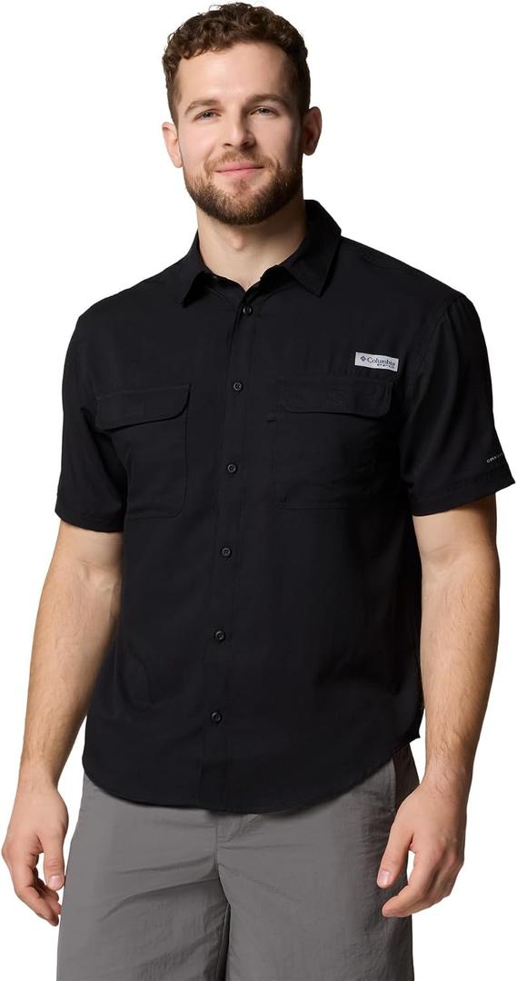 Columbia Mens PFG Backwater Short Sleeve Shirt, Black, Medium