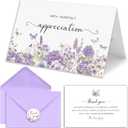 25Pcs Funeral Thank You Cards with Envelopes, Purple Watercolor Butterfly Floral Design Message Inside 4x6In Sympathy Thank You Card for Funeral Bereavement