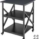Fannova Printer Stand, 23.6 x 23.6 x 30.1 Inches Large Square Printer Table with Height Adjustable Storage Shelf, 3 Tier Rolling Printer Cart with Industrial Wheels for Home Office - Black