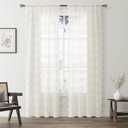 Ivory Lace Curtains 84 Inches Long 2 Panels Vintage Lace Voile Sheer Floral Curtain Decorative Cream Flower Pattern Rod Pocket Privacy Off White Drapes with Scalloped Edges for Living Room 52x84