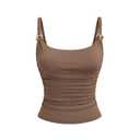 SOLY HUX Women's Sleeveless Cami Top Summer Spaghetti Strap Tank Shirts Ruched Elegant Fitted Camisole Pure Brown Medium (Brown, M)