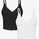 Sunzel Tank Top for Women, V Neck Seamless Ribbed Crop Camisole with Ruffles M/L