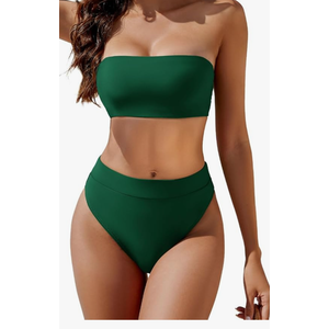 YACUN Women's High Waisted Bikini Swimsuit Two Piece Strapless Bandeau Cheeky Bathing Suits, Size Medium YACUN Women's High Waisted Bikini Swimsuit Two Piece Strapless Bandeau Cheeky Bathing Suits, Size Medium
