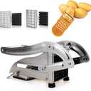 Stainless Steel French Fry Cutter, 2 Blade Sizes No-Slip Suction Base with 1 Peeler, Perfect for Potatoes, French Fries, Cucumber,Vegetables Carrot (silvery)