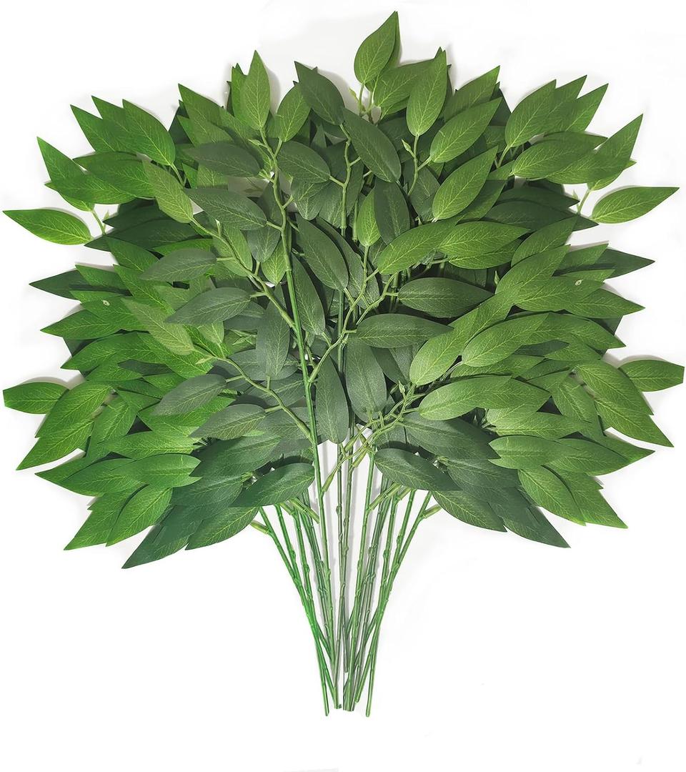 40Pcs Italian Ruscus Greenery Stems 18" Artificial Silk Greenery Leaves for DIY Bouquet Filler Table Centerpieces Home Indoor Decor