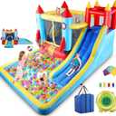 AKEYDIY Bounce House, Inflatable Bounce Castle with Blower for Kids 3-10,Outdoor/Indoor Bouncy House Water Park for Backyard with 2 Splash Slides, Climbing Wall, Ball Pit, Jumping Area