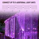 Dazzle Bright 300 LED Christmas Curtain String Lights, Halloween Fairy Lights for Bedroom with 8 Lighting Modes, Waterproof Window Light Party Wedding Garden Wall Decor, Purple