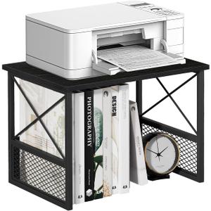 VYUOL Printer Stand for Desk, Desktop Printer Stand Shelf Organzier for Home Office, for Above and Under Desk, Fax Machine Copier Scanner, Black