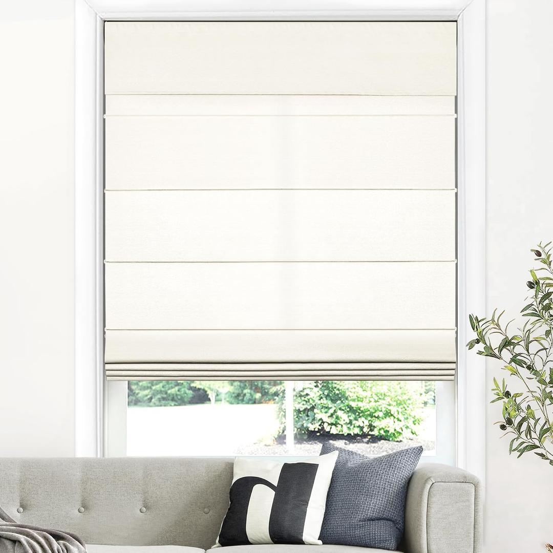 LazBlinds Cordless Roman Shades for Windows, Light Filtering Thermal Insulated Window Blinds, Lightweight Fabric Blinds for Indoor Windows, 29" W x 60" H, Ivory