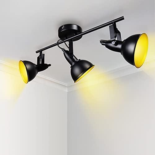 HiBay 3-Light Ceiling Track Lighting Fixtures, Rotatable LED Spotlight Black, Industrial Wall Ceiling Track Lights Kit for Kitchen Bedroom, Incl 3×4W E12 A15/G45 Bulbs Warm White
