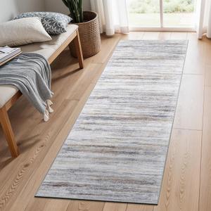 Washable Kitchen Runner Rug for Family: Easy-to-Clean Runners for Hallway Entryway Bedroom - Stain and Water Resistant Rugs with Non-Slip Backing - Soft Low-Pile Carpet 2x6 Beige Grey