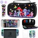 GLDRAM Magical Mushroom Carrying Case for Nintendo Switch Durable Travel Storage Bag with Glittery Protective Skin Cover Shell & HD Utral Screen Protector & Shoulder Strap & Thumb Caps for Boys Girls