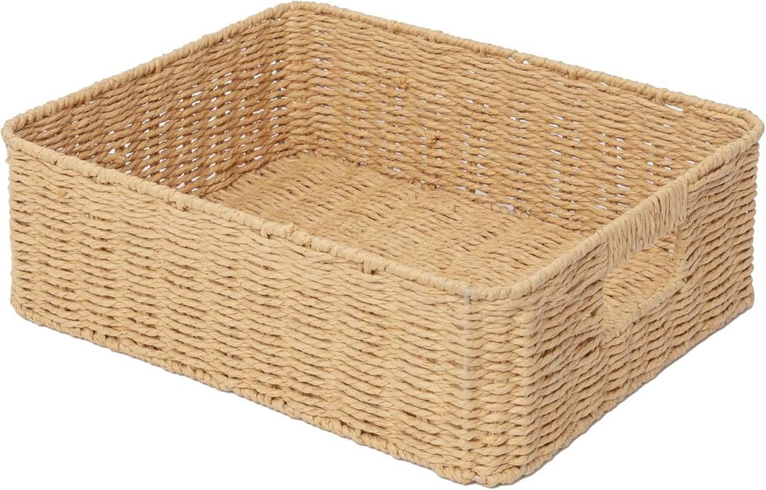 Rectangular Woven Paper Rope Storage Baskets for Shelves(Desert)