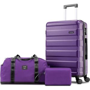 Hoteel Luggage Sets 3 Piece Durable Suitcase Dual-Spinner Wheel TSA Lock, Lightweight Travel Hardshell ABS Carry on Luggage for Men&Women, Royal Purple(20in/DB/TB)