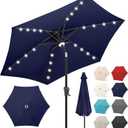 FLAME&SHADE 7.5 FT Solar Light Patio Umbrella, 24 LED Lights Outdoor Umbrella with Centre Surround Light, Table Umbrella Outdoor Patio for Deck, Pool, Backyard, Garden, UV Protection (Navy Blue)