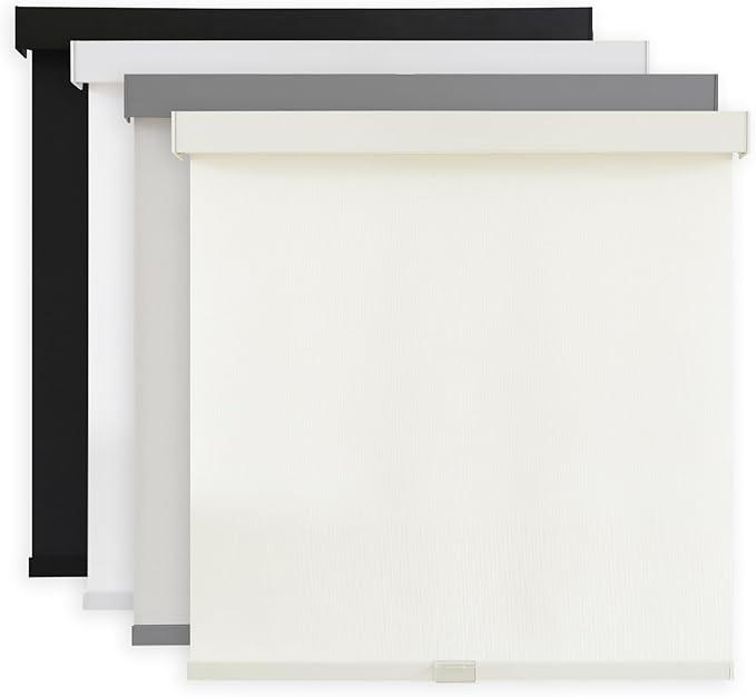 AOSKY Light Filtering Roller Shades Cordless Blinds for Windows, 1% Openness Free-Stop Shades with Valance, Thermal Insulated Fabric, UV Protection, Natural Woven Blinds（25" W x 72" H, Ivory）