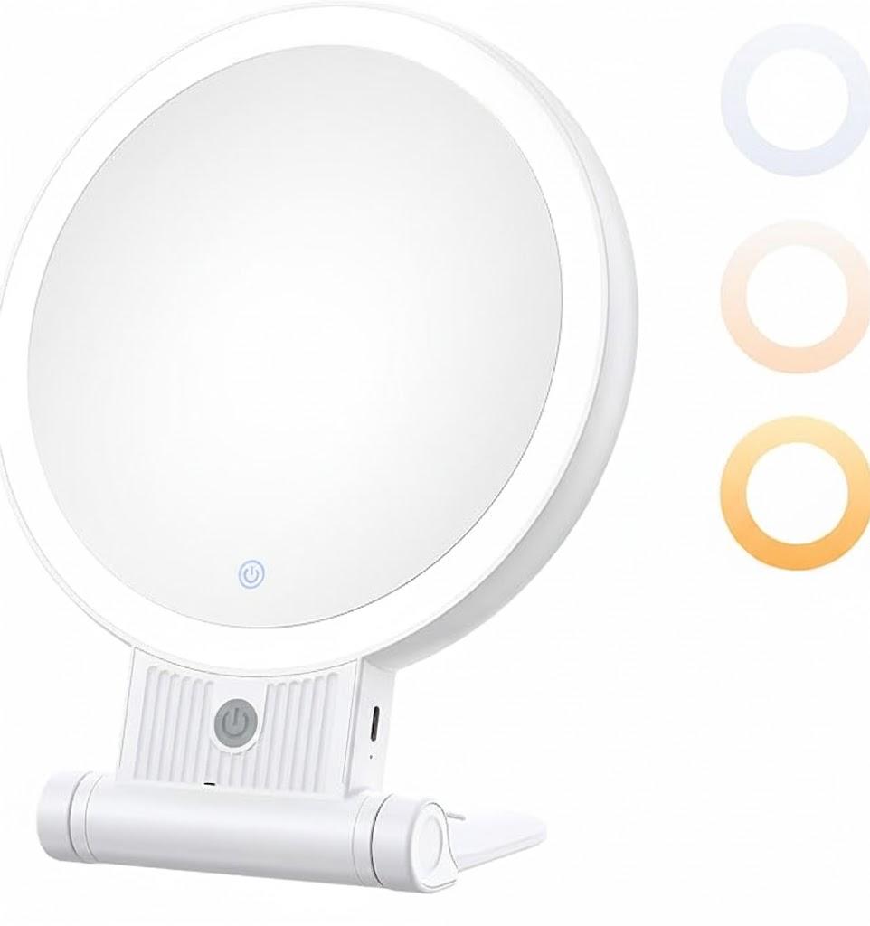 1X/30X Lighted Makeup Mirror with Magnification, Double-Sided Switch, 3-Color Lights, 2000mAh Rechargeable, Adjustable Brightness, Swivel Makeup Mirror with Lights for Vanity or Wall Use