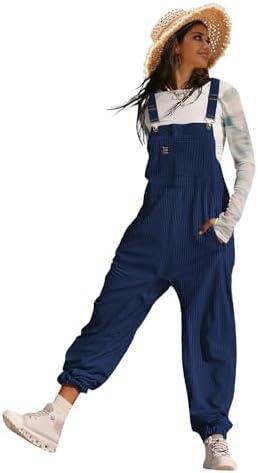 YESNO Women's Casual Corduroy Overalls Sleeveless Adjustable Straps Loose Harem Bib Jumpsuits for Women with Pockets PCL (Size XXL)