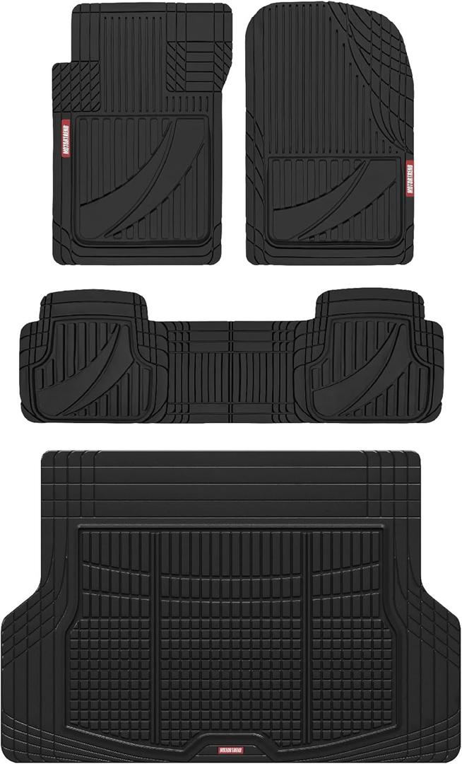 Motor Trend FlexTough Advanced Heavy Duty Black Rubber Car Floor Mats & Cargo Liner for SUV & Car Full Set - Universal Trim to Fit All Weather Automotive Floor Mat & Cargo Liners for SUV, Car, & Van