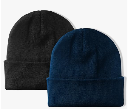PFFY Unisex Beanie Hats for Men Women Knit Winter Beanies (One Size, 2 Packs Black&Pureblue)
