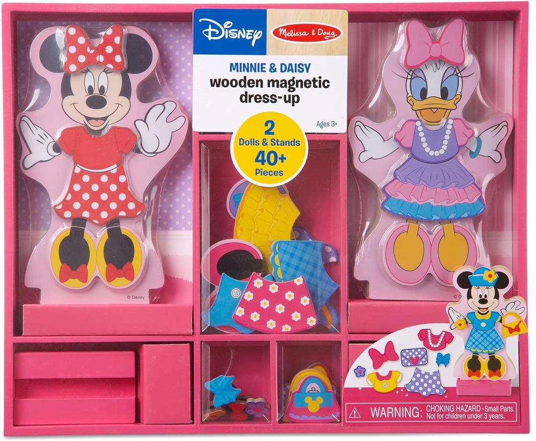 Melissa & Doug Disney Minnie Mouse & Daisy Duck Magnetic Dress-Up Wooden Dolls  Pretend Play Set (40+ pcs) Minnie Mouse Toys, Disney Dress Up Dolls for Preschoolers & Kids Ages 3+