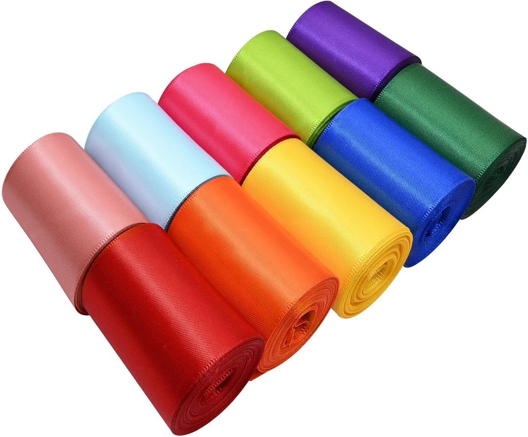 Double Face Satin Ribbon 2 Inch Width 5 Yards 10 Colors Perfect for Bouquets Gift Wrapping Wedding Decor and Handmade Crafts(10 Rolls Pack)