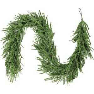 Christmas Garland, 9FT Artificial Norfolk Pine Garland, Real Touch Pine Garland, 96 Branches Christmas Garland for Mantle, Staircase, Banister, Indoor, Outdoor Christmas Decorations