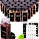 Churboro 36 Spice Jars with 547 Labels- Glass Spice Jars with Black Metal Caps, 4oz Empty Spice Containers with Shaker Lids, Funnel, Chalk Pen, Square Seasoning Bottles for Spice Rack, Drawer, Cabinet