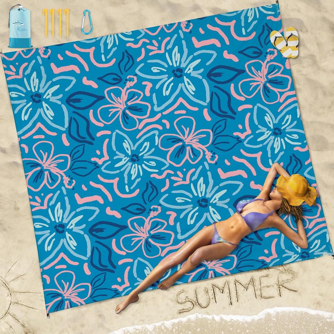 Famstar Beach Blanket Sandproof Waterproof 78''81''1-5 Adults Oversized,Compact Lightweight Durable Beach Mat for Travel Camping Hiking Picnic Blanket