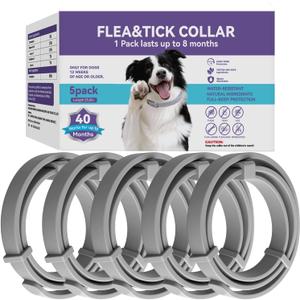 Wiiks&Wooks Flea and Tick Collar for Dogs, 5 Packs Flea Collar for Dogs with Natural Essential Oils, Waterproof & Adjustable Flea and Tick Prevention Collar for Small Medium Large Dogs & Puppies