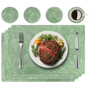 Placemats Set of 4 with 4 Coasters,Carving Floral Design,Non-Slip, Heat Resistant,Washable for Kitchen and Dining Table,Artificial Leather Place Mats (Green)