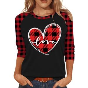 Valentines Shirts for Women Cute Love Heart Graphic T-Shirt 3/4 Sleeve Valentine's Gift Tees (Black1, XL)