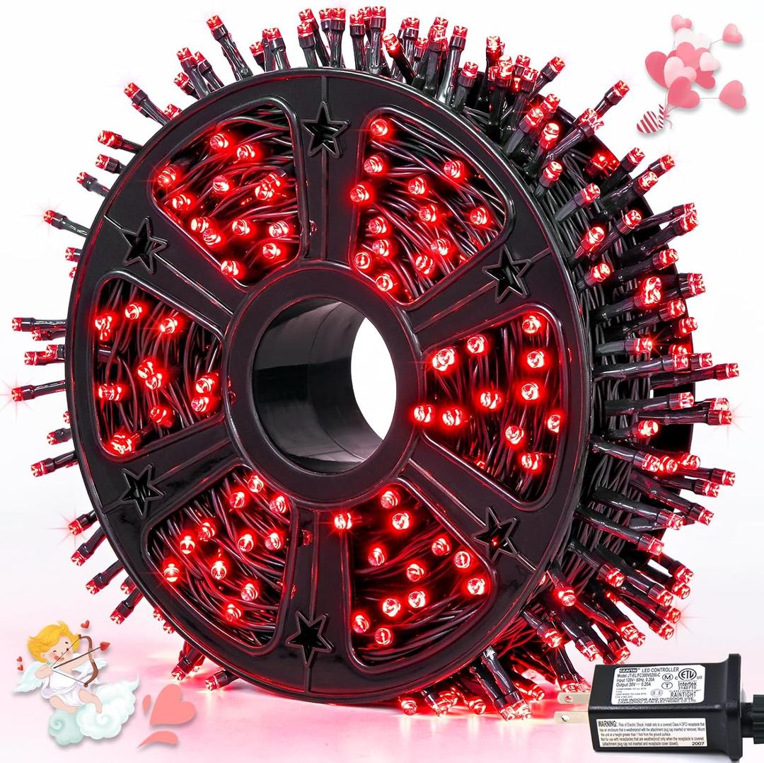JMEXSUSS 500 LED Red Valentines Lights Outdoor, 173ft Christmas Lights Plug in, Waterproof 8 Modes Red String Light for Tree Party Xmas Holiday Valentines Day Decorations