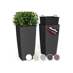 Mueller M-Resin Heavy Duty Tall Planters for Outdoor Plants, Indoor Grande Plant Pots, Boxes, Trees, Flower Pots, 2-Piece Set, 24”, Modern Design, Built-in Drainage, Front Porch Decor, Dark Grey