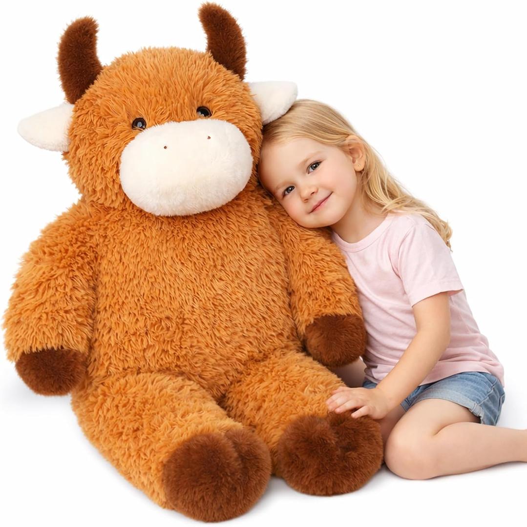 32" Giant Highland Cow Stuffed Animal, Animals Plush Toy Gift Huge Size Fluffy Plushy Fat Plushie, Stuffed Animals for Kids Adults