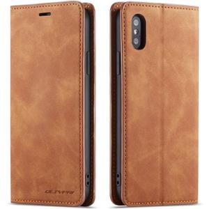 QLTYPRI for iPhone X iPhone Xs Case, Premium PU Leather Cover TPU Bumper with Card Holder Kickstand Hidden Magnetic Adsorption Shockproof Flip Wallet Case for iPhone X iPhone Xs (5.8 inch) - Brown