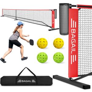 BAGAIL Portable Pickleball Net Set, 22 FT Regulation Size Pickle Ball Net with Ball Collector, Carry Bag, Easy Setup for Outdoor Indoor Driveway - Red