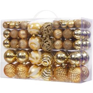 100PCS Christmas Ball Ornaments, Assorted Shatterproof Christmas Tree Decorations, Seasonal Decorative Hanging Baubles Decor Set for Xmas/Holiday/Party, Glitter&Painting Ornament Set (Gold)