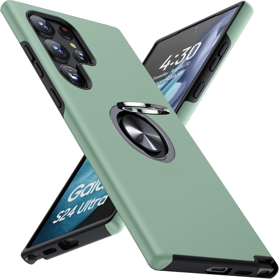 JAME for Samsung Galaxy S24 Ultra Case, Slim Fit Shockproof Protective S24 Ultra Case, with Ring Holder Kickstand, Military-Grade Protection Phone Case for Galaxy S24 Ultra Case 6.8", Alpine Green
