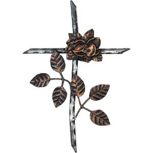 Decorative Rose Wall Cross  Welded Wrought Iron and Stamped Metal with Rustic Copper and Silver Finish  Spiritual Floral Jesus Art Sculpture