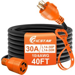40 Ft 30 Amp 4 Prong Generator Extension Cord, NEMA L14-30P to L14-30R, 410 Gauge STW 125/250V Up to 7500W Generator Cable, ETL Listed (Orange)